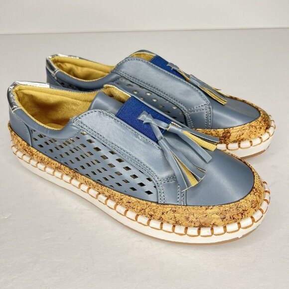 Breathable Light Weight Sky Blue Casual Sneaker Cork Like Accent Womens Size 7 - Picture 2 of 9